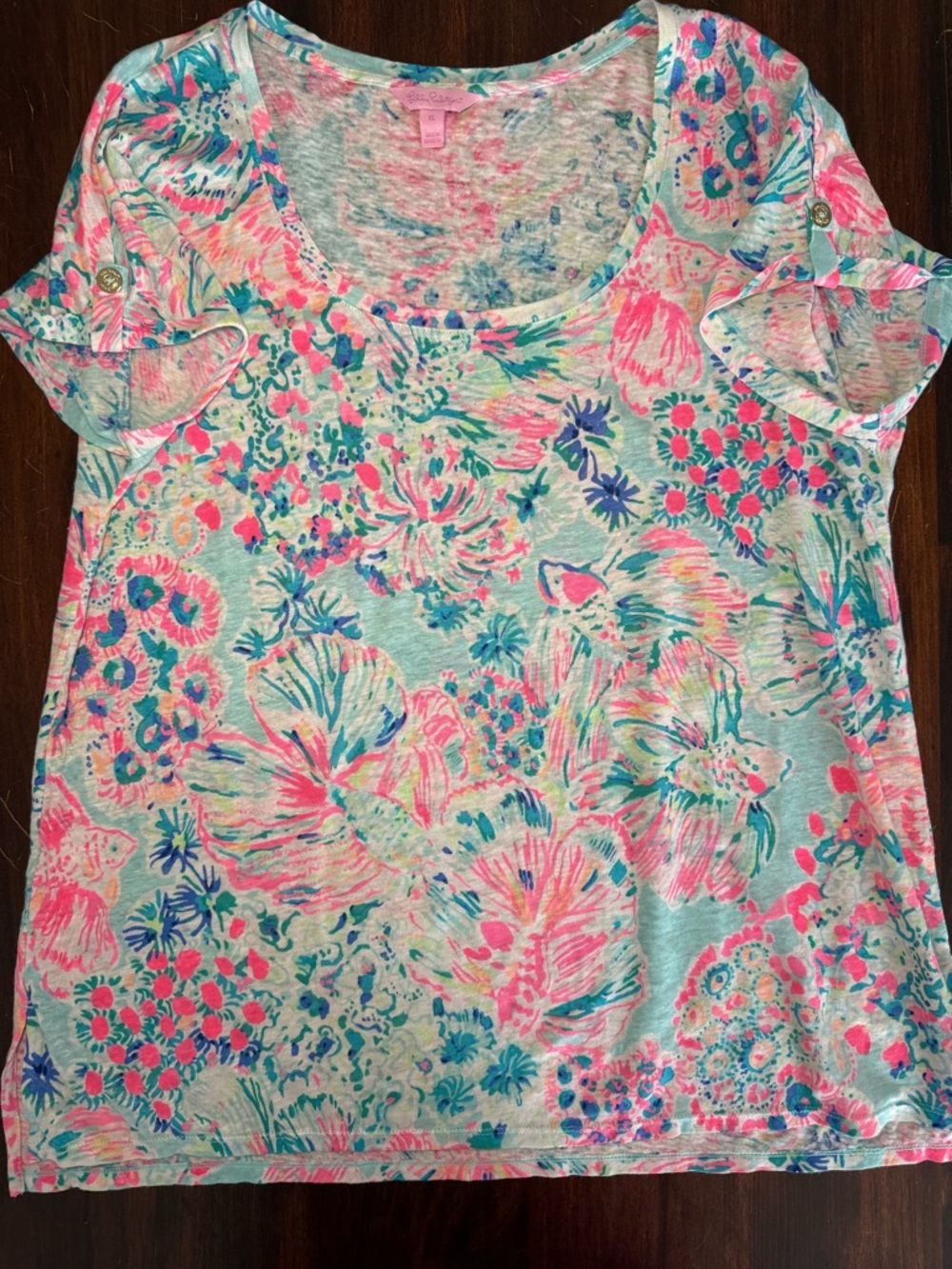 Lilly Pulitzer Etta 100% Linen Scoop Neck Top XL – Shellebrating